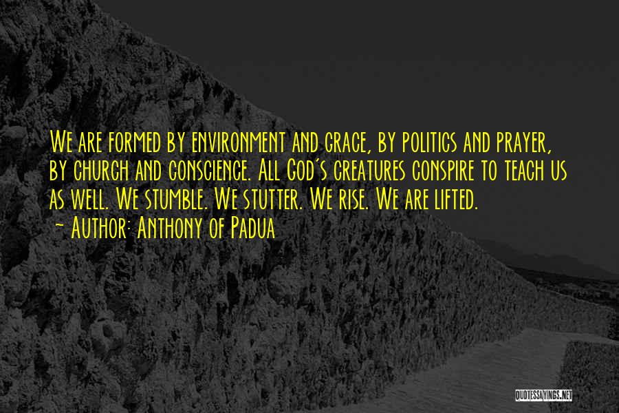 Anthony Of Padua Quotes: We Are Formed By Environment And Grace, By Politics And Prayer, By Church And Conscience. All God's Creatures Conspire To