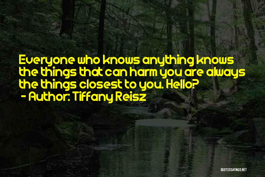 Tiffany Reisz Quotes: Everyone Who Knows Anything Knows The Things That Can Harm You Are Always The Things Closest To You. Hello?