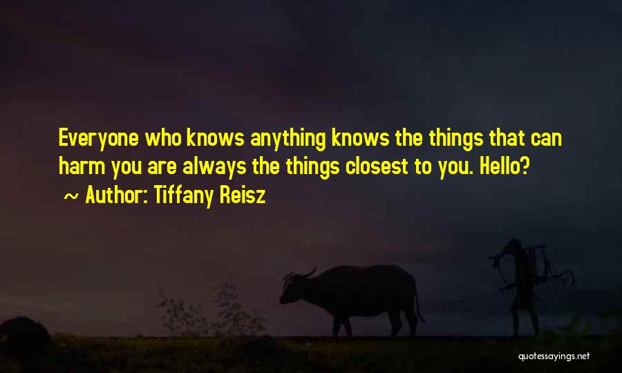 Tiffany Reisz Quotes: Everyone Who Knows Anything Knows The Things That Can Harm You Are Always The Things Closest To You. Hello?