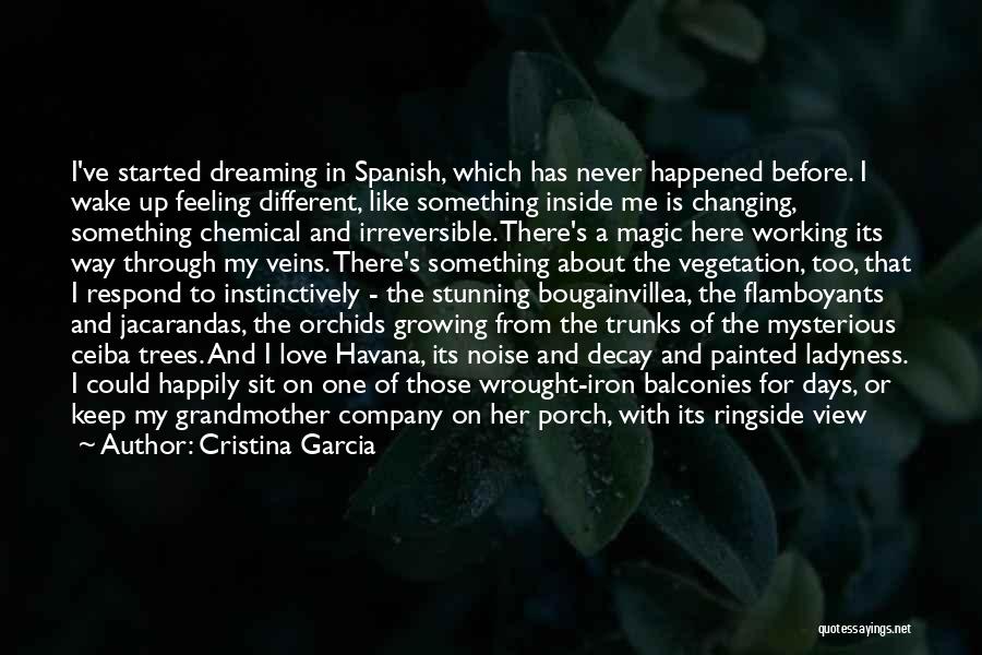 Cristina Garcia Quotes: I've Started Dreaming In Spanish, Which Has Never Happened Before. I Wake Up Feeling Different, Like Something Inside Me Is