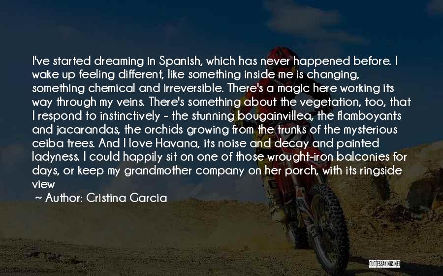 Cristina Garcia Quotes: I've Started Dreaming In Spanish, Which Has Never Happened Before. I Wake Up Feeling Different, Like Something Inside Me Is