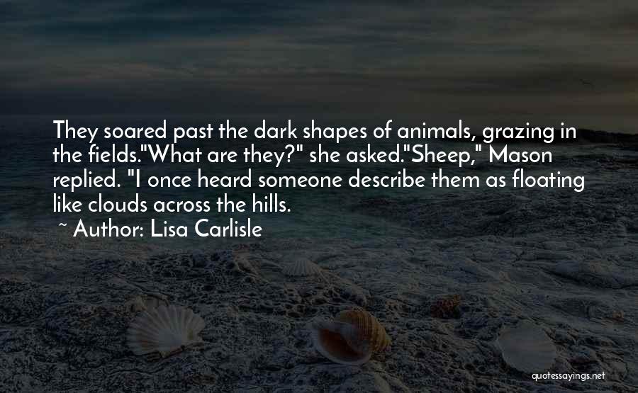 Lisa Carlisle Quotes: They Soared Past The Dark Shapes Of Animals, Grazing In The Fields.what Are They? She Asked.sheep, Mason Replied. I Once