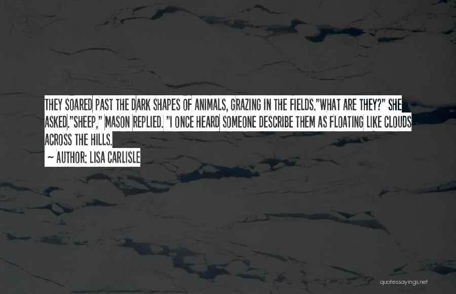 Lisa Carlisle Quotes: They Soared Past The Dark Shapes Of Animals, Grazing In The Fields.what Are They? She Asked.sheep, Mason Replied. I Once