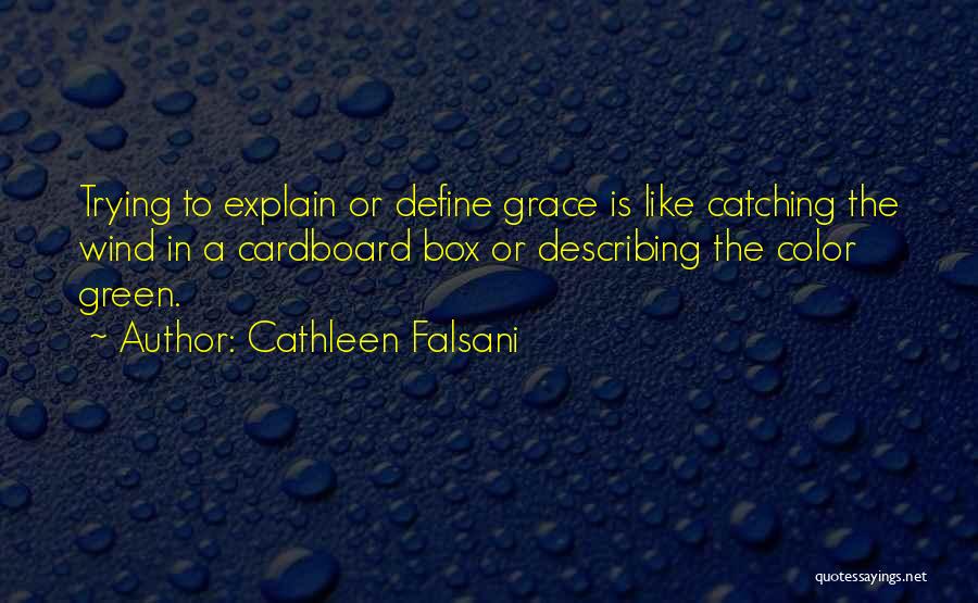 Cathleen Falsani Quotes: Trying To Explain Or Define Grace Is Like Catching The Wind In A Cardboard Box Or Describing The Color Green.