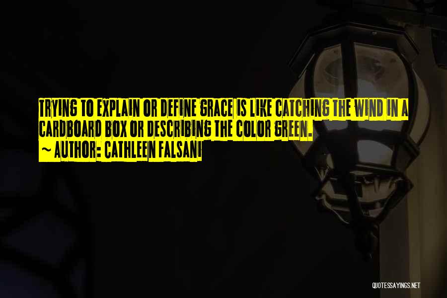 Cathleen Falsani Quotes: Trying To Explain Or Define Grace Is Like Catching The Wind In A Cardboard Box Or Describing The Color Green.