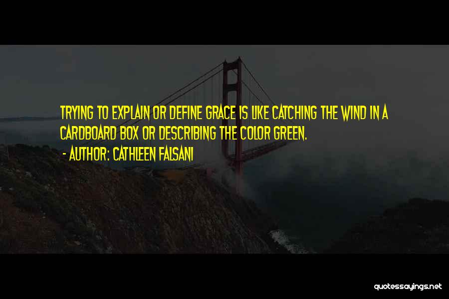 Cathleen Falsani Quotes: Trying To Explain Or Define Grace Is Like Catching The Wind In A Cardboard Box Or Describing The Color Green.