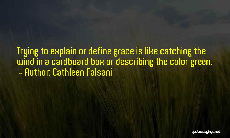 Cathleen Falsani Quotes: Trying To Explain Or Define Grace Is Like Catching The Wind In A Cardboard Box Or Describing The Color Green.