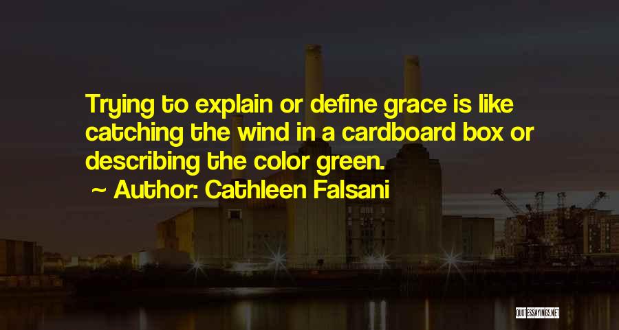 Cathleen Falsani Quotes: Trying To Explain Or Define Grace Is Like Catching The Wind In A Cardboard Box Or Describing The Color Green.