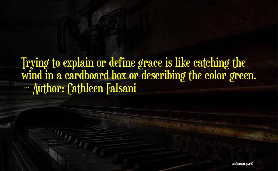 Cathleen Falsani Quotes: Trying To Explain Or Define Grace Is Like Catching The Wind In A Cardboard Box Or Describing The Color Green.