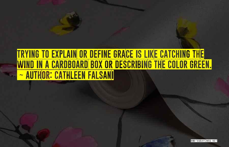 Cathleen Falsani Quotes: Trying To Explain Or Define Grace Is Like Catching The Wind In A Cardboard Box Or Describing The Color Green.