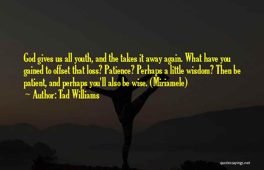 Tad Williams Quotes: God Gives Us All Youth, And The Takes It Away Again. What Have You Gained To Offset That Loss? Patience?