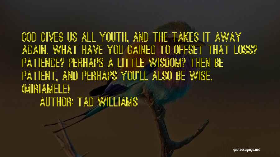Tad Williams Quotes: God Gives Us All Youth, And The Takes It Away Again. What Have You Gained To Offset That Loss? Patience?