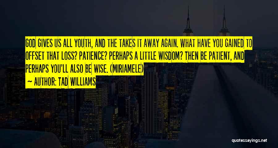 Tad Williams Quotes: God Gives Us All Youth, And The Takes It Away Again. What Have You Gained To Offset That Loss? Patience?