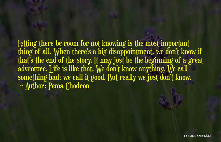 Pema Chodron Quotes: Letting There Be Room For Not Knowing Is The Most Important Thing Of All. When There's A Big Disappointment, We