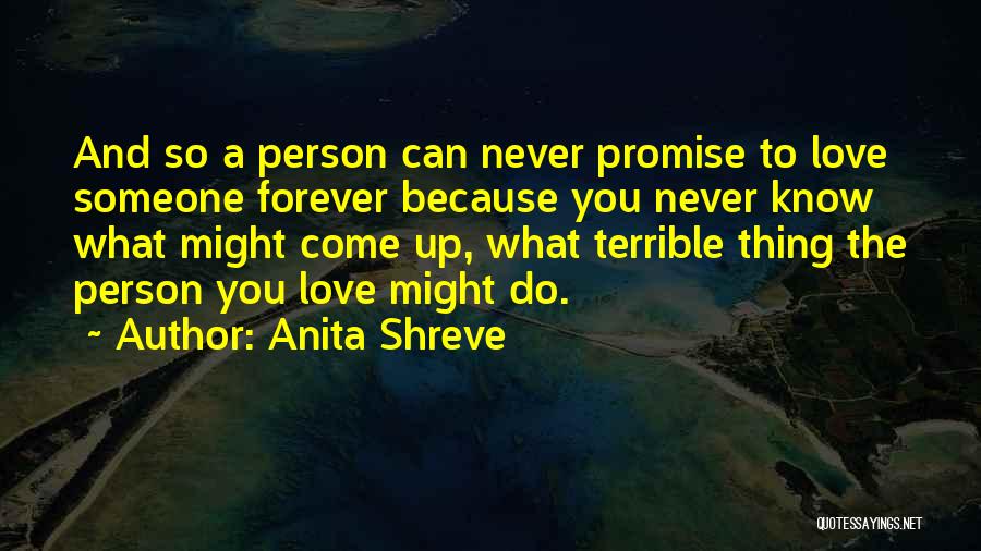 Anita Shreve Quotes: And So A Person Can Never Promise To Love Someone Forever Because You Never Know What Might Come Up, What