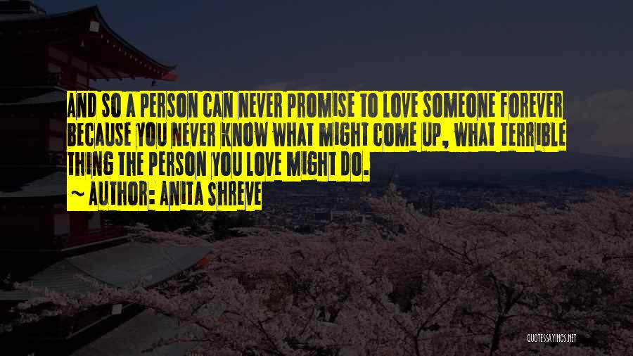 Anita Shreve Quotes: And So A Person Can Never Promise To Love Someone Forever Because You Never Know What Might Come Up, What
