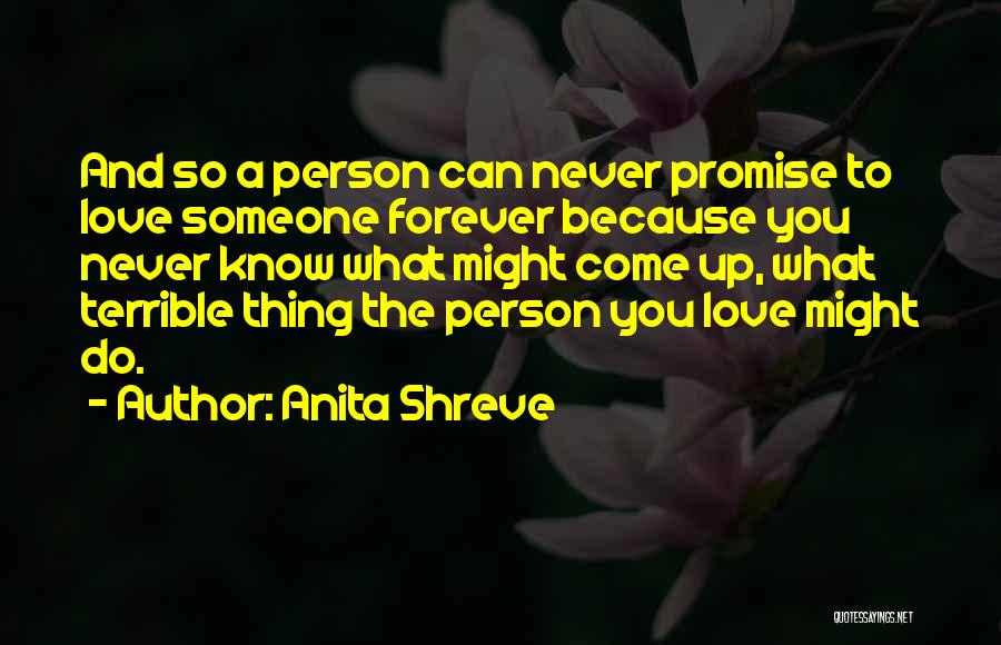 Anita Shreve Quotes: And So A Person Can Never Promise To Love Someone Forever Because You Never Know What Might Come Up, What