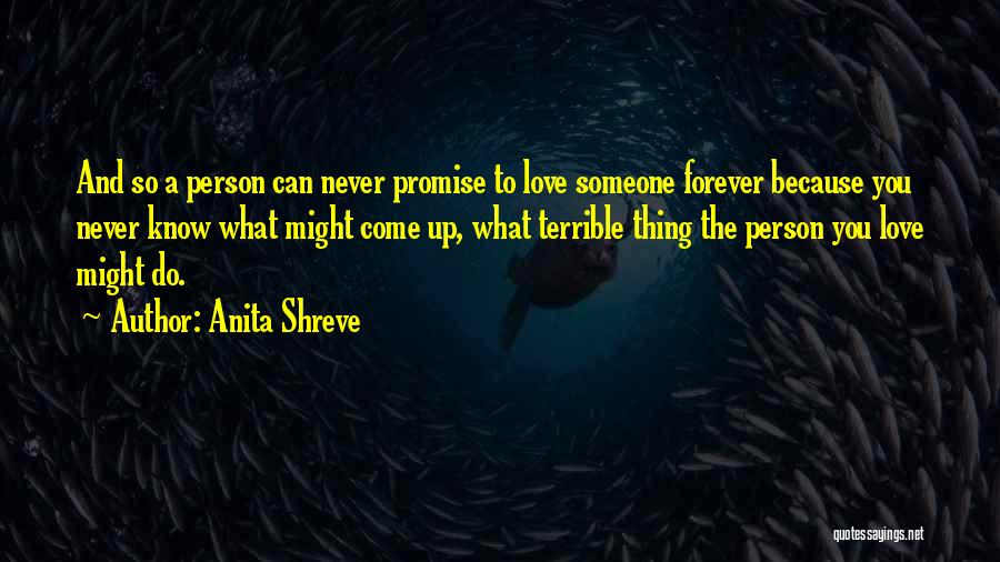 Anita Shreve Quotes: And So A Person Can Never Promise To Love Someone Forever Because You Never Know What Might Come Up, What