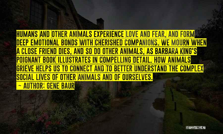 Gene Baur Quotes: Humans And Other Animals Experience Love And Fear, And Form Deep Emotional Bonds With Cherished Companions. We Mourn When A