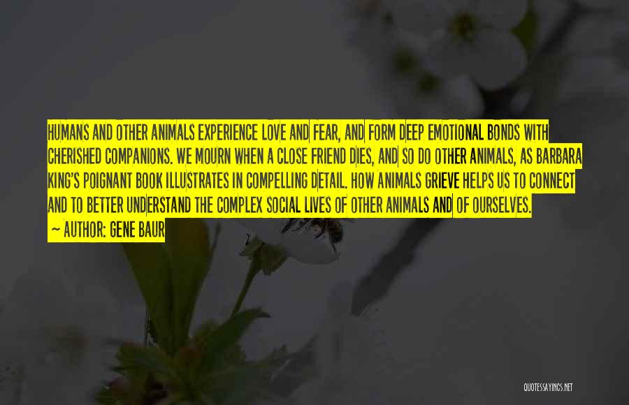 Gene Baur Quotes: Humans And Other Animals Experience Love And Fear, And Form Deep Emotional Bonds With Cherished Companions. We Mourn When A