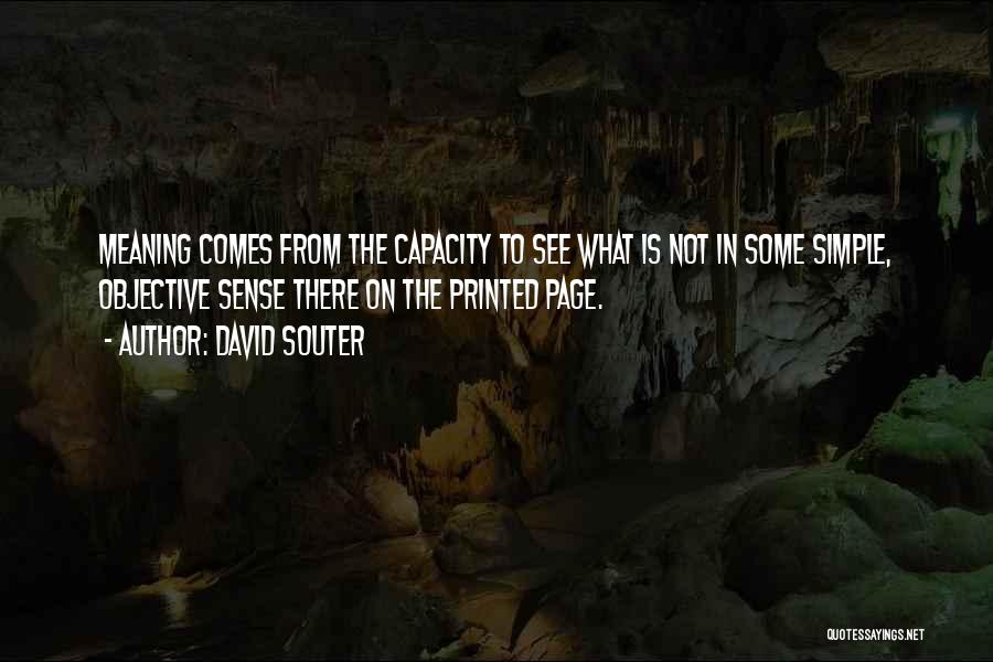 David Souter Quotes: Meaning Comes From The Capacity To See What Is Not In Some Simple, Objective Sense There On The Printed Page.