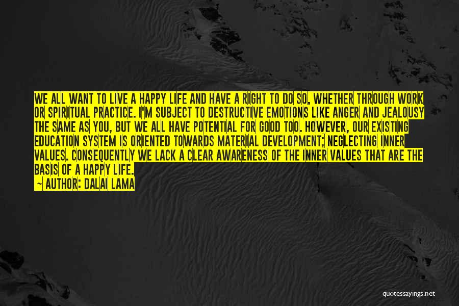 Dalai Lama Quotes: We All Want To Live A Happy Life And Have A Right To Do So, Whether Through Work Or Spiritual