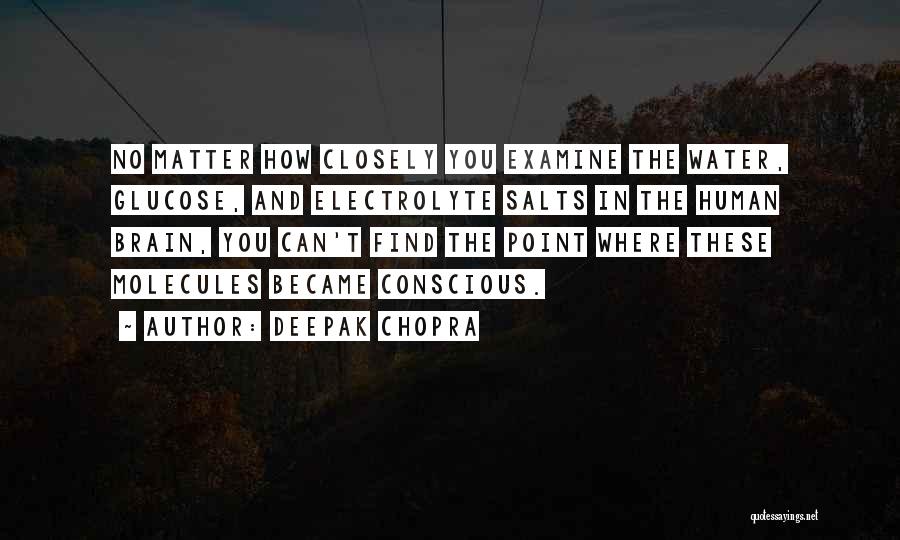 Deepak Chopra Quotes: No Matter How Closely You Examine The Water, Glucose, And Electrolyte Salts In The Human Brain, You Can't Find The