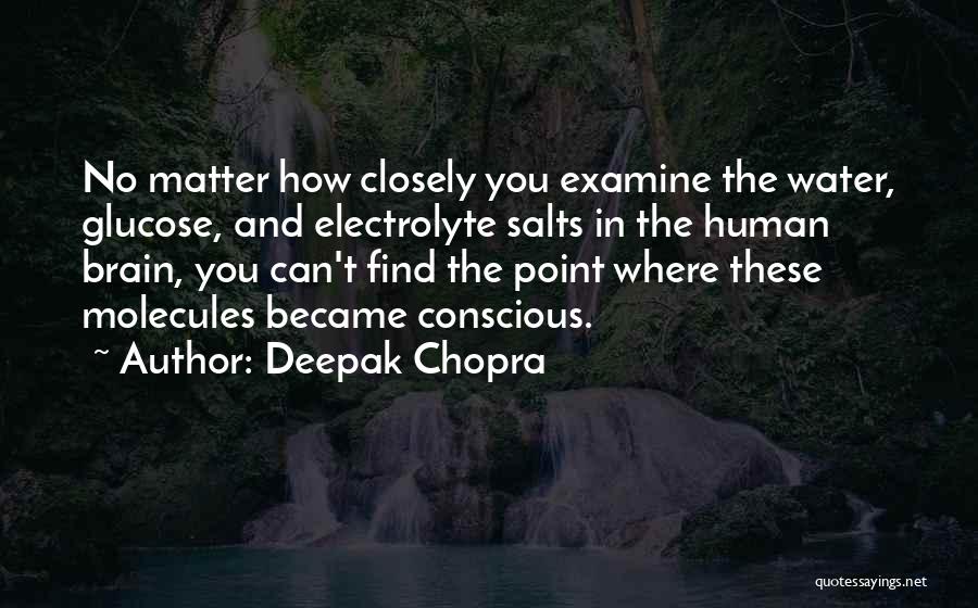 Deepak Chopra Quotes: No Matter How Closely You Examine The Water, Glucose, And Electrolyte Salts In The Human Brain, You Can't Find The