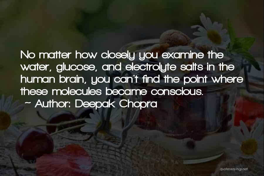 Deepak Chopra Quotes: No Matter How Closely You Examine The Water, Glucose, And Electrolyte Salts In The Human Brain, You Can't Find The