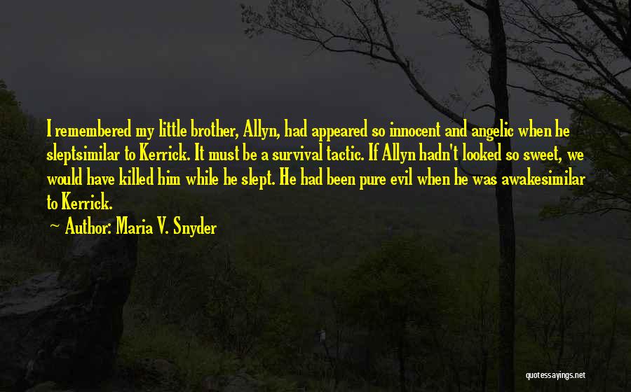 Maria V. Snyder Quotes: I Remembered My Little Brother, Allyn, Had Appeared So Innocent And Angelic When He Sleptsimilar To Kerrick. It Must Be