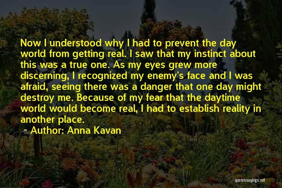 Anna Kavan Quotes: Now I Understood Why I Had To Prevent The Day World From Getting Real. I Saw That My Instinct About