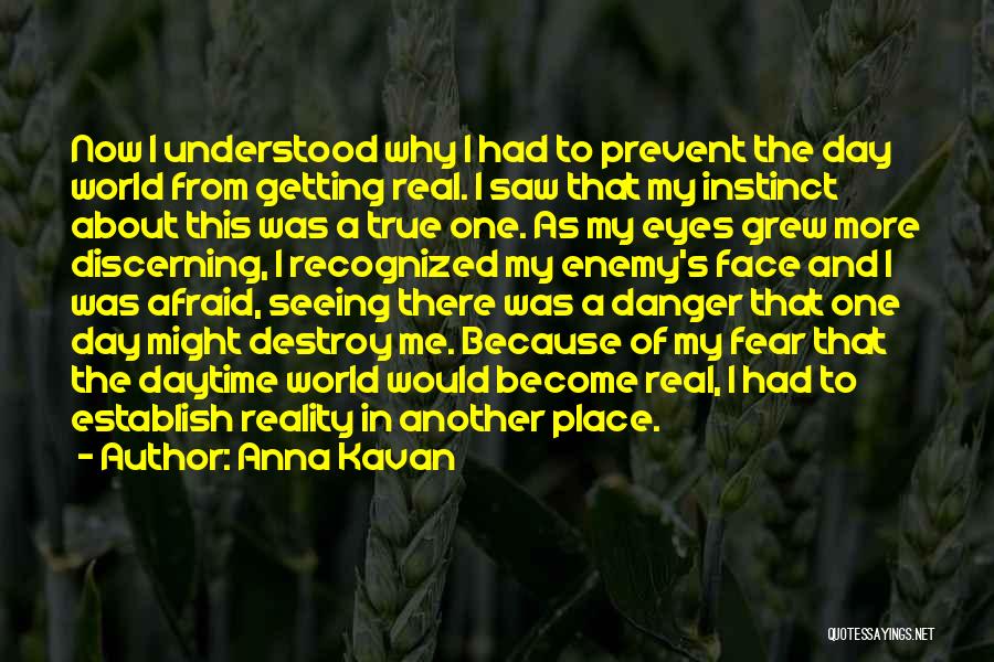 Anna Kavan Quotes: Now I Understood Why I Had To Prevent The Day World From Getting Real. I Saw That My Instinct About