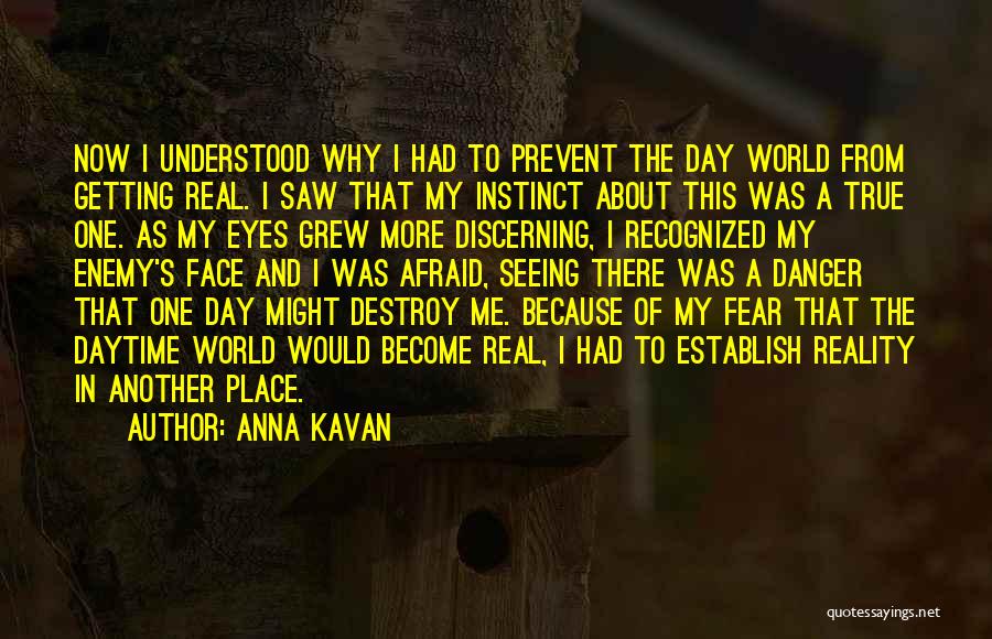 Anna Kavan Quotes: Now I Understood Why I Had To Prevent The Day World From Getting Real. I Saw That My Instinct About