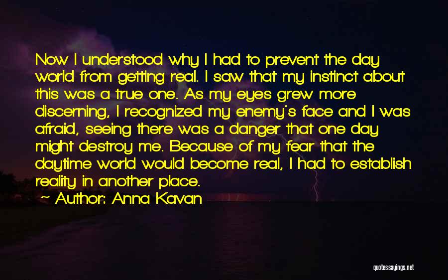 Anna Kavan Quotes: Now I Understood Why I Had To Prevent The Day World From Getting Real. I Saw That My Instinct About