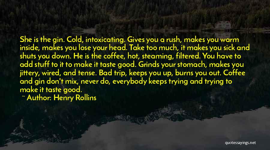 Henry Rollins Quotes: She Is The Gin. Cold, Intoxicating. Gives You A Rush, Makes You Warm Inside, Makes You Lose Your Head. Take