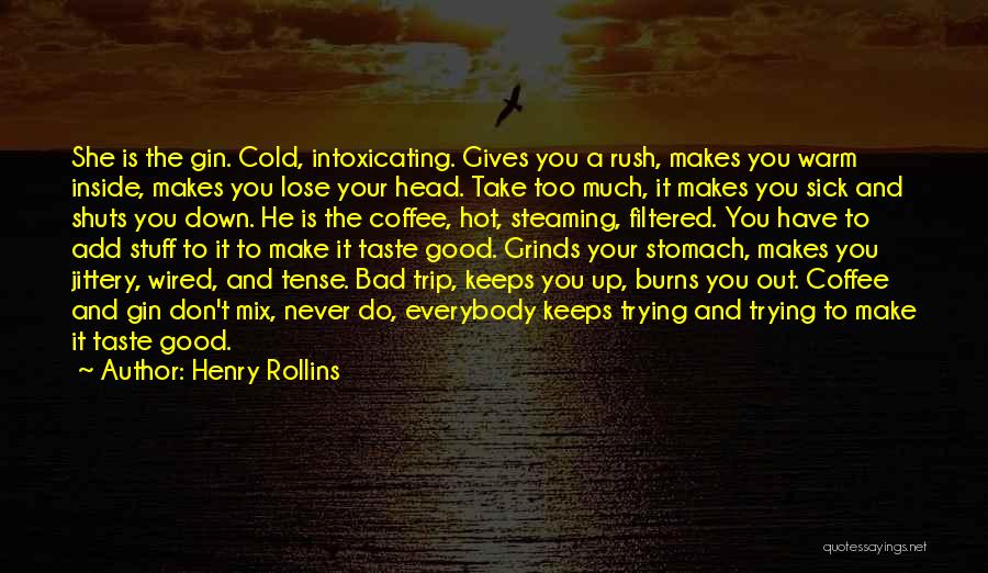 Henry Rollins Quotes: She Is The Gin. Cold, Intoxicating. Gives You A Rush, Makes You Warm Inside, Makes You Lose Your Head. Take