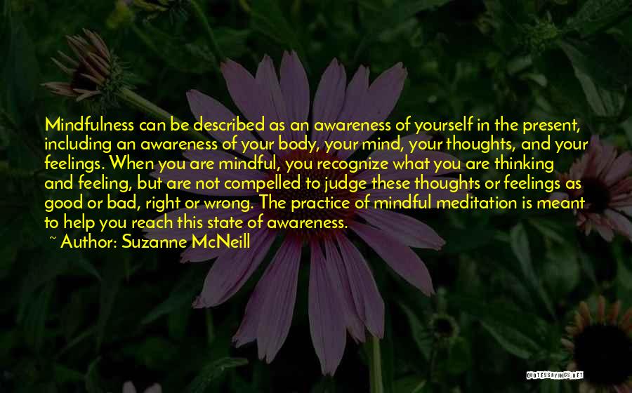 Suzanne McNeill Quotes: Mindfulness Can Be Described As An Awareness Of Yourself In The Present, Including An Awareness Of Your Body, Your Mind,