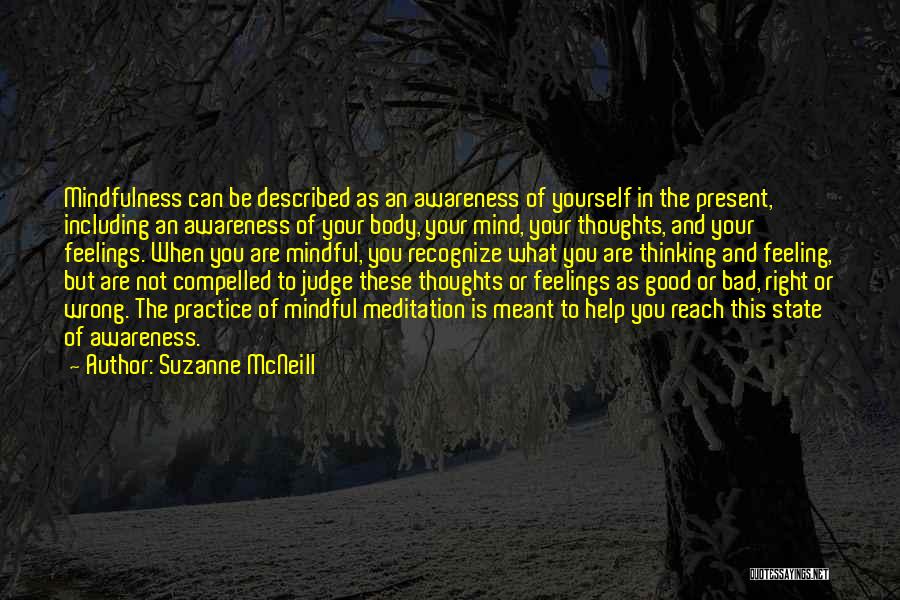 Suzanne McNeill Quotes: Mindfulness Can Be Described As An Awareness Of Yourself In The Present, Including An Awareness Of Your Body, Your Mind,