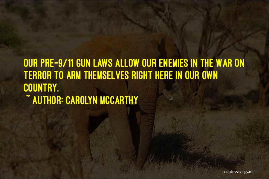 Carolyn McCarthy Quotes: Our Pre-9/11 Gun Laws Allow Our Enemies In The War On Terror To Arm Themselves Right Here In Our Own