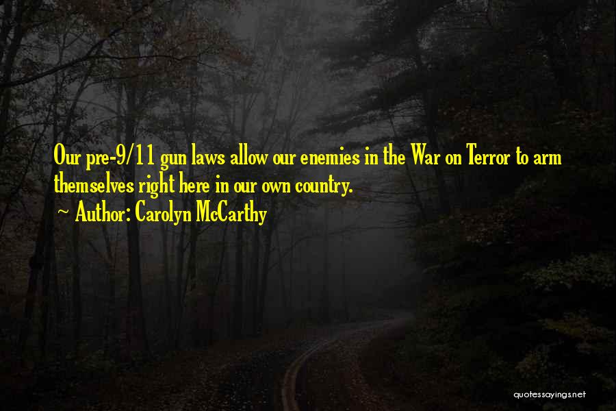 Carolyn McCarthy Quotes: Our Pre-9/11 Gun Laws Allow Our Enemies In The War On Terror To Arm Themselves Right Here In Our Own