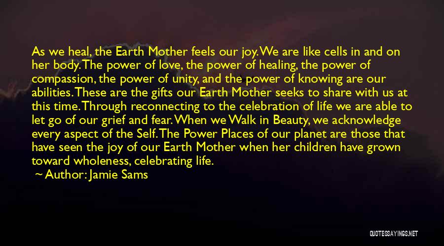 Jamie Sams Quotes: As We Heal, The Earth Mother Feels Our Joy. We Are Like Cells In And On Her Body. The Power