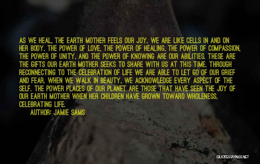 Jamie Sams Quotes: As We Heal, The Earth Mother Feels Our Joy. We Are Like Cells In And On Her Body. The Power