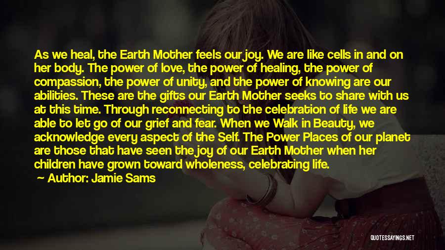 Jamie Sams Quotes: As We Heal, The Earth Mother Feels Our Joy. We Are Like Cells In And On Her Body. The Power