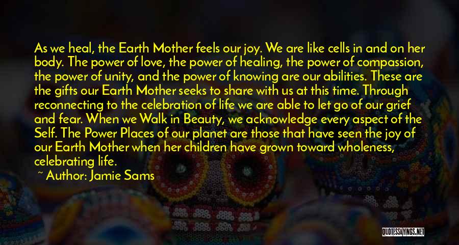 Jamie Sams Quotes: As We Heal, The Earth Mother Feels Our Joy. We Are Like Cells In And On Her Body. The Power