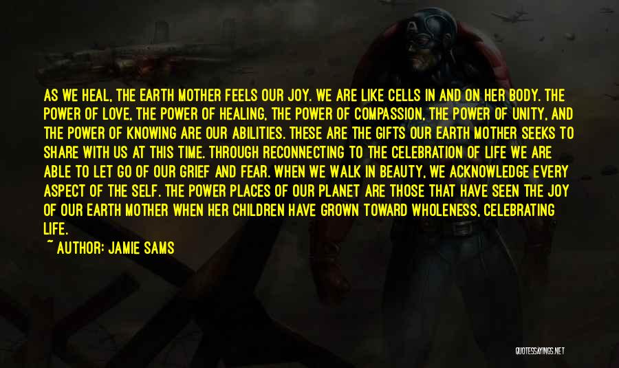 Jamie Sams Quotes: As We Heal, The Earth Mother Feels Our Joy. We Are Like Cells In And On Her Body. The Power