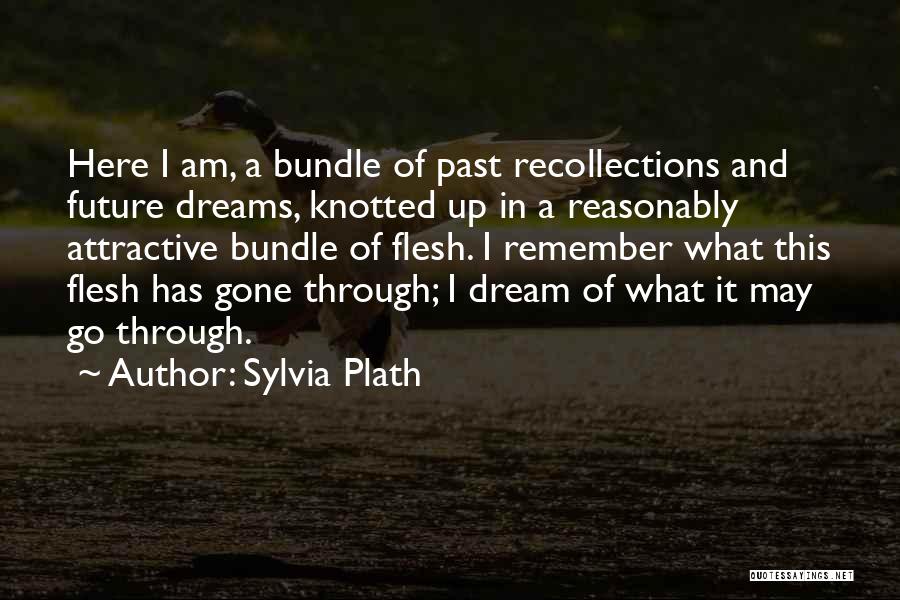 Sylvia Plath Quotes: Here I Am, A Bundle Of Past Recollections And Future Dreams, Knotted Up In A Reasonably Attractive Bundle Of Flesh.