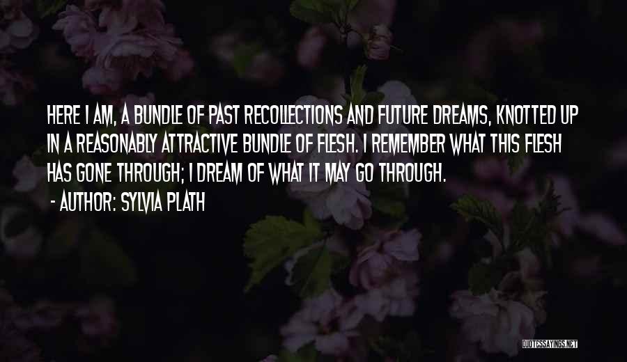 Sylvia Plath Quotes: Here I Am, A Bundle Of Past Recollections And Future Dreams, Knotted Up In A Reasonably Attractive Bundle Of Flesh.