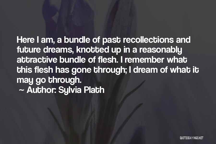 Sylvia Plath Quotes: Here I Am, A Bundle Of Past Recollections And Future Dreams, Knotted Up In A Reasonably Attractive Bundle Of Flesh.