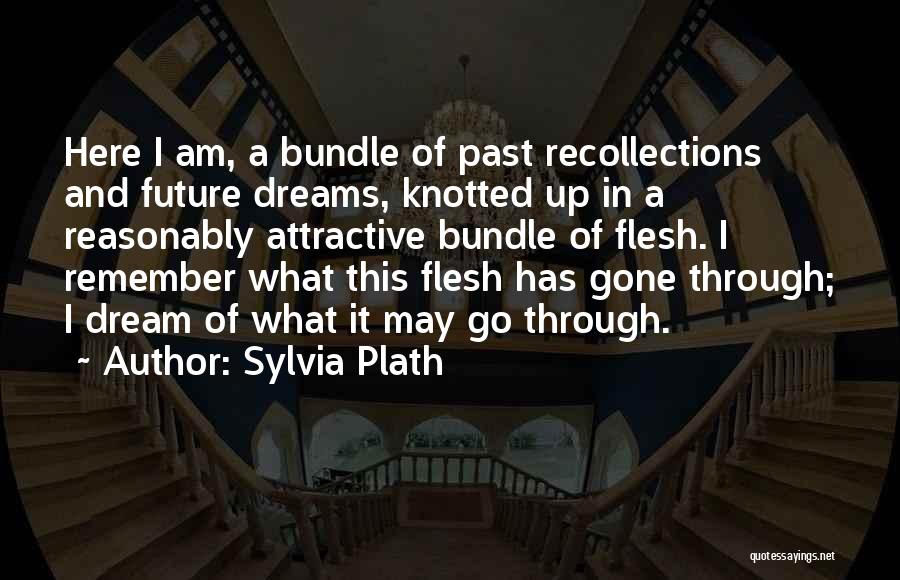 Sylvia Plath Quotes: Here I Am, A Bundle Of Past Recollections And Future Dreams, Knotted Up In A Reasonably Attractive Bundle Of Flesh.