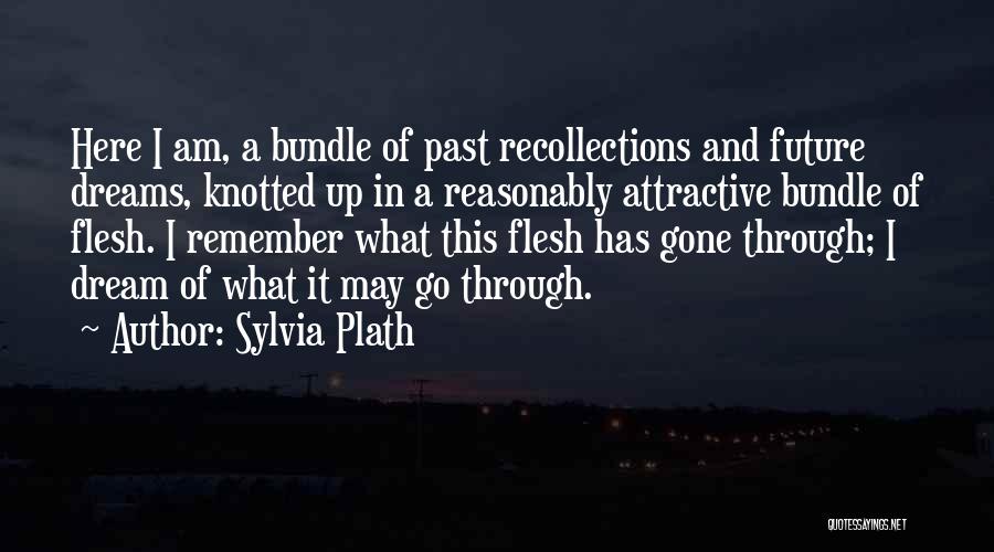 Sylvia Plath Quotes: Here I Am, A Bundle Of Past Recollections And Future Dreams, Knotted Up In A Reasonably Attractive Bundle Of Flesh.